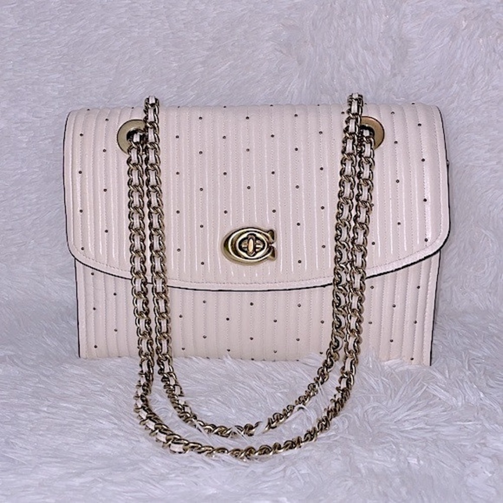 Coach Parker Chain Crossbody Bag Shoulder Purse with Quilting & Rivets i…